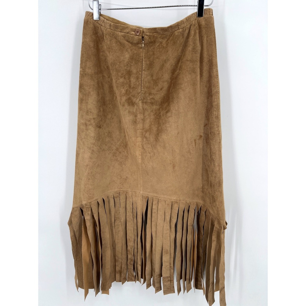 Vintage Brandon Thomas 100% Leather Suede Fringed Skirt Cowgirl Western Size M